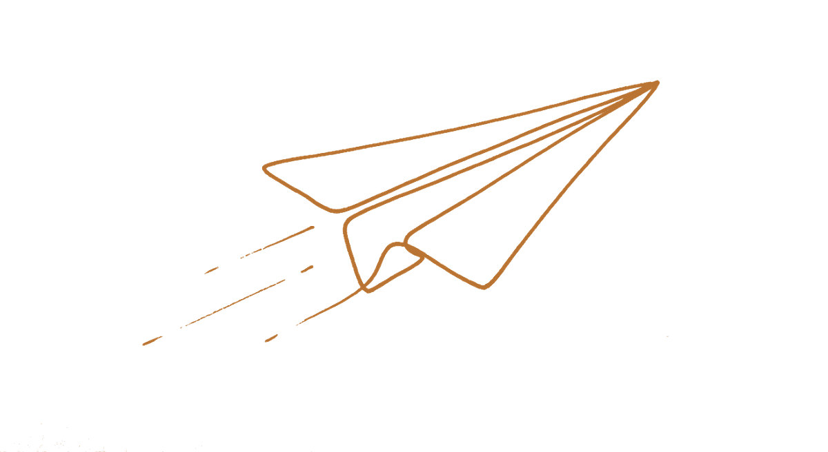 Line drawing of a paper airplane in flight