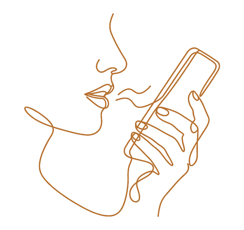 Line drawing of a person speaking into a phone